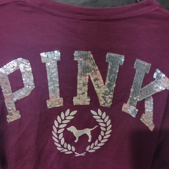 PINK Victoria's Secret Women purple sequined silver letters long sleeve shirt - Picture 6 of 11